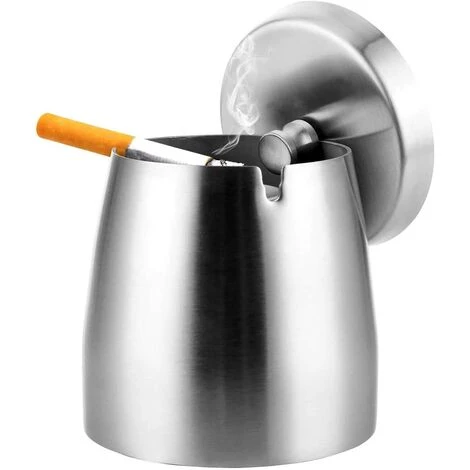 BETTERLIFE Cendrier En Acier Inoxydable Avec Couvercle, Cendrier De Table Antidérapant, Cendrier De Tempête En Acier Inoxydable (grand, Le Ponçage) 4 BETTERLIFE Cendrier En Acier Inoxydable Avec Couvercle, Cendrier De Table Antidérapant, Cendrier De Tempête En Acier Inoxydable (grand, Le Ponçage) – Image 2