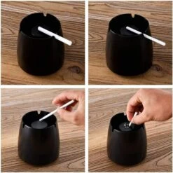 BETTERLIFE Cendrier En Acier Inoxydable Avec Couvercle, Cendrier De Table Antidérapant, Cendrier De Tempête En Acier Inoxydable (grand, Noir) -Poubelle Boutique 31991727 3