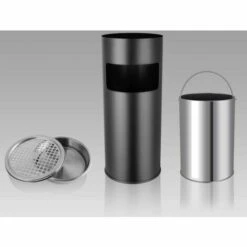 SiFree®Cendrier Extérieur Intérieur sur Pied Poubelle en Acier Noir Chormé 12 L -Poubelle Boutique 32327733 3