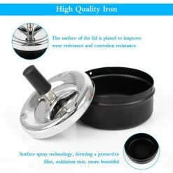 LITZEE Cendrier 3 Pièces Cendrier Rotatif De Table Cendrier Avec Couvercle Nouveauté Cendrier Rotatif Moderne Cendrier à Vent Avec Couvercle 9 X 9,5 Cm Cendrier Chrome (Noir) -Poubelle Boutique 32950302 3