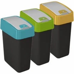 KEEEPER Lot De 3 Poubelles Premium Magne Avec Couvercle Rabattable, Soft Touch 10 Litres Avec Couvercle En Différentes Couleurs