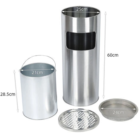 YONGQING Cendrier Extérieur Intérieur Poubelle Ronde Verticale En Acier Inoxydable Argent - Argent 5 YONGQING Cendrier Extérieur Intérieur Poubelle Ronde Verticale En Acier Inoxydable Argent - Argent – Image 3