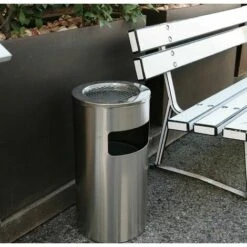 SKECTEN Poubelle Ronde Verticale En Acier Inoxydable 25 * 25 * 60cm Couleur Acier Inoxydable