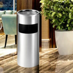 SKECTEN 30L Poubelle En Acier Inoxydable Avec Cendrier 60.5 X 24.5cm Argent -Poubelle Boutique 33223511 4