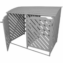 MONSTER SHOP Cache Poubelle Gris Cérusé Abri Poubelle Extérieur Bois De Sapin Rangement Verrouillable Jardin - Gris -Poubelle Boutique 38269106 3