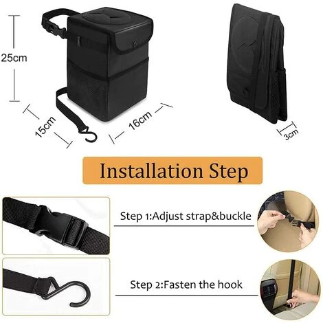 BETTERLIFE Poubelle De Voiture Avec Couvercle Portable Pliables Sac De Rangement Voiture, Et 3 Poches De Rangement Imperméable Multifonctionnel Mini Noir Pour Voyage Et Camping 5 BETTERLIFE Poubelle De Voiture Avec Couvercle Portable Pliables Sac De Rangement Voiture, Et 3 Poches De Rangement Imperméable Multifonctionnel Mini Noir Pour Voyage Et Camping – Image 3