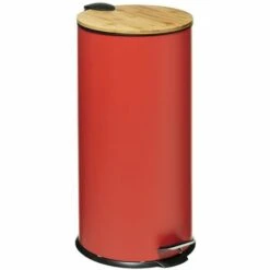 Five - Poubelle 30 Litres En Métal Rose Nacarat Et Couvercle En Bambou - Rose Nacarat