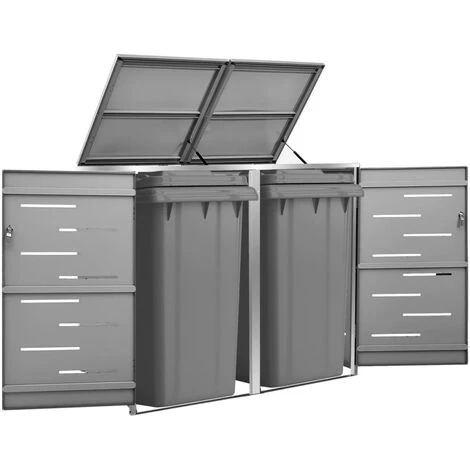 VidaXL Abri Pour Deux Poubelles 138x77,5x115,5 Cm Inox - Anthracite 3 VidaXL Abri Pour Deux Poubelles 138x77,5x115,5 Cm Inox - Anthracite