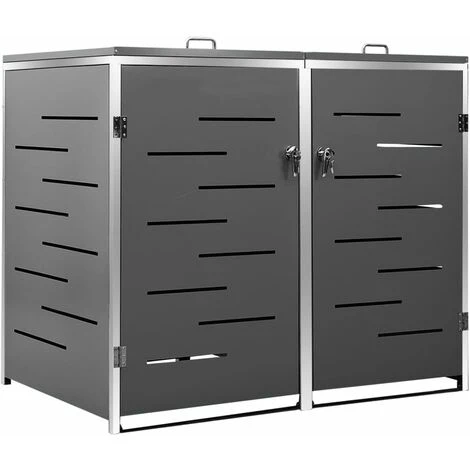 VidaXL Abri Pour Deux Poubelles 138x77,5x115,5 Cm Inox - Anthracite 4 VidaXL Abri Pour Deux Poubelles 138x77,5x115,5 Cm Inox - Anthracite – Image 2