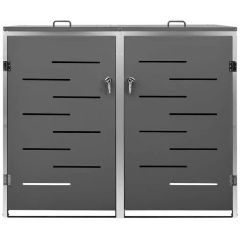 VidaXL Abri Pour Deux Poubelles 138x77,5x115,5 Cm Inox - Anthracite 5 VidaXL Abri Pour Deux Poubelles 138x77,5x115,5 Cm Inox - Anthracite – Image 3