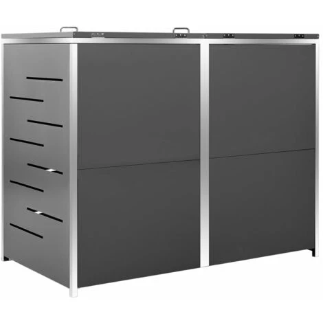 VidaXL Abri Pour Deux Poubelles 138x77,5x115,5 Cm Inox - Anthracite 6 VidaXL Abri Pour Deux Poubelles 138x77,5x115,5 Cm Inox - Anthracite – Image 4