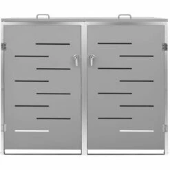 VidaXL Abri Pour Deux Poubelles 138x77,5x115,5 Cm Inox - Gris -Poubelle Boutique 42298266 3