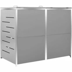 VidaXL Abri Pour Deux Poubelles 138x77,5x115,5 Cm Inox - Gris -Poubelle Boutique 42298266 4