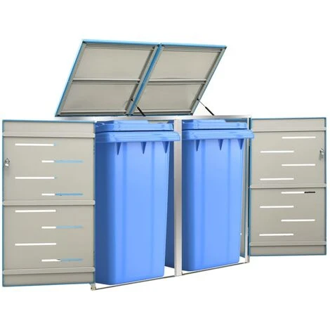 VidaXL Abri Pour Deux Poubelles 138x77,5x115,5 Cm Inox - Bleu 3 VidaXL Abri Pour Deux Poubelles 138x77,5x115,5 Cm Inox - Bleu