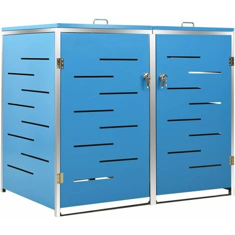 VidaXL Abri Pour Deux Poubelles 138x77,5x115,5 Cm Inox - Bleu 4 VidaXL Abri Pour Deux Poubelles 138x77,5x115,5 Cm Inox - Bleu – Image 2