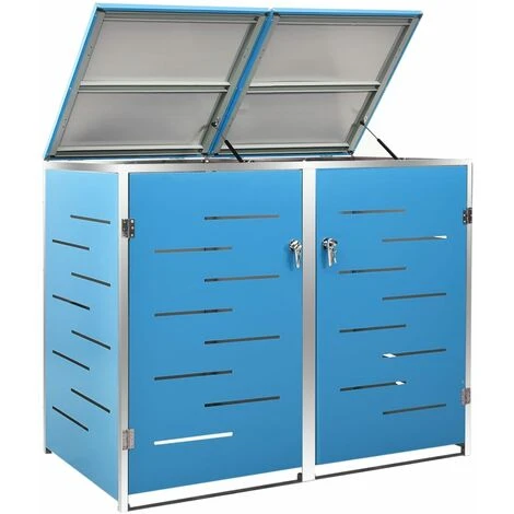 VidaXL Abri Pour Deux Poubelles 138x77,5x115,5 Cm Inox - Bleu 5 VidaXL Abri Pour Deux Poubelles 138x77,5x115,5 Cm Inox - Bleu – Image 3