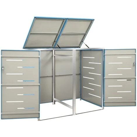 VidaXL Abri Pour Deux Poubelles 138x77,5x115,5 Cm Inox - Bleu 6 VidaXL Abri Pour Deux Poubelles 138x77,5x115,5 Cm Inox - Bleu – Image 4
