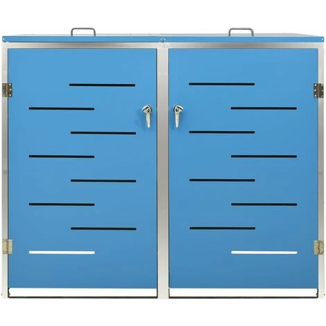 VidaXL Abri Pour Deux Poubelles 138x77,5x115,5 Cm Inox - Bleu 7 VidaXL Abri Pour Deux Poubelles 138x77,5x115,5 Cm Inox - Bleu – Image 5