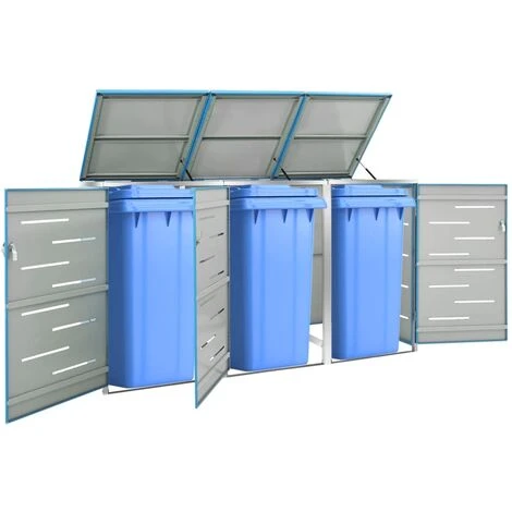VidaXL Abri Pour Trois Poubelles 207x77,5x115 Cm Inox - Bleu 3 VidaXL Abri Pour Trois Poubelles 207x77,5x115 Cm Inox - Bleu