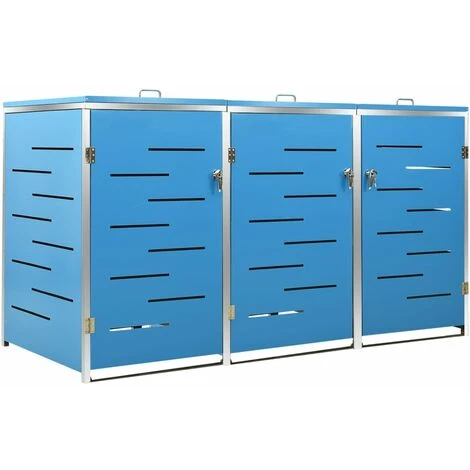 VidaXL Abri Pour Trois Poubelles 207x77,5x115 Cm Inox - Bleu 4 VidaXL Abri Pour Trois Poubelles 207x77,5x115 Cm Inox - Bleu – Image 2