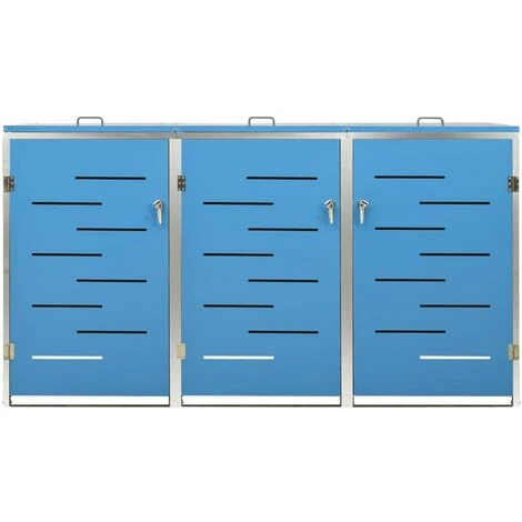 VidaXL Abri Pour Trois Poubelles 207x77,5x115 Cm Inox - Bleu 7 VidaXL Abri Pour Trois Poubelles 207x77,5x115 Cm Inox - Bleu – Image 5