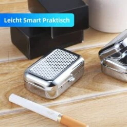 PERLE RARE Cendrier De Voyage Avec Couvercle, Cendrier De Poche Déodorant, Avec Porte-cigarette, Boîte Rectangulaire, Argent (1 Paquet) -Poubelle Boutique 42422978 3