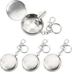 PERLE RARE Cendrier De Poche Portable 4 Pièces, Cendrier De Voiture, Mini Cendrier En Acier Inoxydable Avec Porte-clés Et Fumeur, Cendrier Moderne Pour L'extérieur