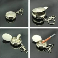 PERLE RARE Cendrier De Poche Portable 4 Pièces, Cendrier De Voiture, Mini Cendrier En Acier Inoxydable Avec Porte-clés Et Fumeur, Cendrier Moderne Pour L'extérieur -Poubelle Boutique 42423012 3
