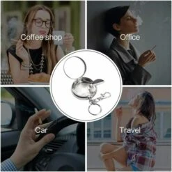 PERLE RARE Cendrier De Poche Portable 4 Pièces, Cendrier De Voiture, Mini Cendrier En Acier Inoxydable Avec Porte-clés Et Fumeur, Cendrier Moderne Pour L'extérieur -Poubelle Boutique 42423012 4