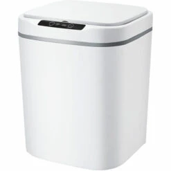 HAPPYSHOPPING 15L Poubelles Sans Contact Poubelle A Induction Smart Knock Poubelle Automatique Detecteur De Mouvement Infrarouge Avec Couvercle Pour Voiture Cuisine Salle De Bain Bureau Chambre, Modele: Blanc 15L - Modele: Blanc 15L