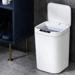 HAPPYSHOPPING 15L Poubelles Sans Contact Poubelle A Induction Smart Knock Poubelle Automatique Detecteur De Mouvement Infrarouge Avec Couvercle Pour Voiture Cuisine Salle De Bain Bureau Chambre, Modele: Blanc 15L - Modele: Blanc 15L -Poubelle Boutique 42442421 5