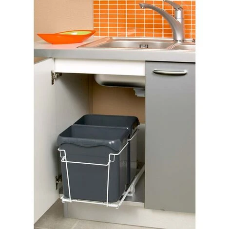 Rossignol - Poubelle De Tri Sélectif 2 Bacs 2x14L EASYTRI - Gris 5 Rossignol - Poubelle De Tri Sélectif 2 Bacs 2x14L EASYTRI - Gris – Image 3