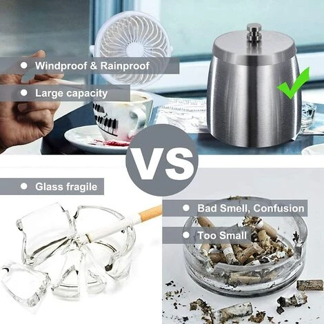 Cendrier Exterieur Interieur Ashtray Outdoor Incassable Metal, Beau Cendriers En Acier Inox Coupe-vent Avec Couvercle Anti Odeur Pour Jardin Balcon Maison Restaurant, Moyen GrooFoo 4 Cendrier Exterieur Interieur Ashtray Outdoor Incassable Metal, Beau Cendriers En Acier Inox Coupe-vent Avec Couvercle Anti Odeur Pour Jardin Balcon Maison Restaurant, Moyen GrooFoo – Image 2