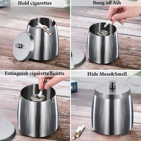 Cendrier Exterieur Interieur Ashtray Outdoor Incassable Metal, Beau Cendriers En Acier Inox Coupe-vent Avec Couvercle Anti Odeur Pour Jardin Balcon Maison Restaurant, Moyen GrooFoo 6 Cendrier Exterieur Interieur Ashtray Outdoor Incassable Metal, Beau Cendriers En Acier Inox Coupe-vent Avec Couvercle Anti Odeur Pour Jardin Balcon Maison Restaurant, Moyen GrooFoo – Image 4