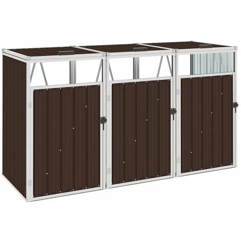 YOUTHUP Abri De Poubelle Triple Marron 213x81x121 Cm Acier - Brun 3 YOUTHUP Abri De Poubelle Triple Marron 213x81x121 Cm Acier - Brun