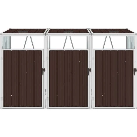 YOUTHUP Abri De Poubelle Triple Marron 213x81x121 Cm Acier - Brun 4 YOUTHUP Abri De Poubelle Triple Marron 213x81x121 Cm Acier - Brun – Image 2