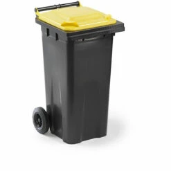 CRAEMER Conteneur à Déchets En Plastique Conforme à La Norme DIN EN 840 - Capacité 120 L - Anthracite, Couvercle Jaune