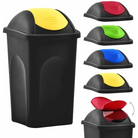 Topdeal Poubelle Avec Couvercle Pivotant 60 L Noir Et Jaune FF147323_FR 4 Topdeal Poubelle Avec Couvercle Pivotant 60 L Noir Et Jaune FF147323_FR – Image 2