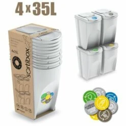 BRICOLINE Ensemble Sortibox 4x35L Poubelle De Tri Blanc