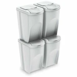 BRICOLINE Ensemble Sortibox 4x35L Poubelle De Tri Blanc -Poubelle Boutique 52513351 4