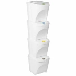 BRICOLINE Ensemble Sortibox 4x25L Poubelle De Tri Blanc