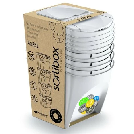 BRICOLINE Ensemble Sortibox 4x25L Poubelle De Tri Blanc 6 BRICOLINE Ensemble Sortibox 4x25L Poubelle De Tri Blanc – Image 4