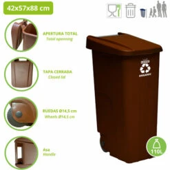 Conteneur Wellhome Recycler 110 Litres, Fermé Avec Couvercle, Idéal Pour Le Recyclage Des Déchets Organiques, Avec Roues + Sacs à Ordures 3x 10 Unités - 0 -Poubelle Boutique 52732272 2