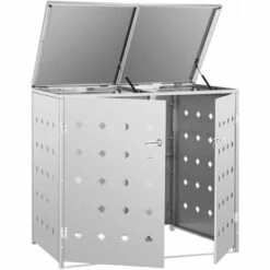 LITZEE Abri De Poubelle Double Sur Roulettes 240 L Acier Inoxydable # -Poubelle Boutique 53659081 4