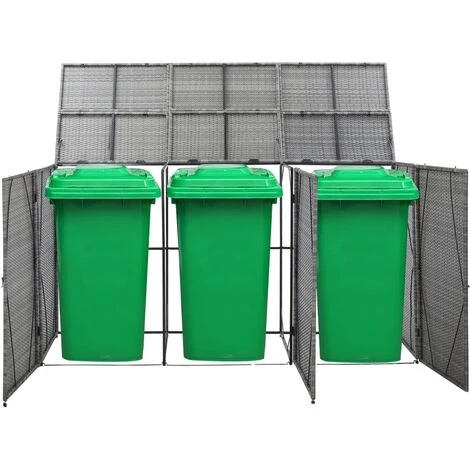Hommoo Abri De Poubelle Triple Anthracite 229x78x120cm Resine Tressee 4 Hommoo Abri De Poubelle Triple Anthracite 229x78x120cm Resine Tressee – Image 2