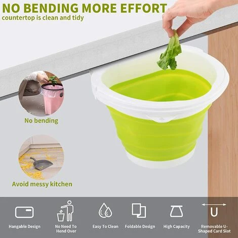 Eleganted Poubelle Pliable Poubelle Cuisine Poubelle Murale Pour Voiture Placard Bureau Bain Chambre Poubelle Suspendue Vert Fluorescent, 1Pcs,Fontainebleau 4 Eleganted Poubelle Pliable Poubelle Cuisine Poubelle Murale Pour Voiture Placard Bureau Bain Chambre Poubelle Suspendue Vert Fluorescent, 1Pcs,Fontainebleau – Image 2