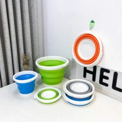 Seau De Nettoyage Pliable En Silicone De 5 L Pour Le Nettoyage Du Camping, La Pêche, La Cuisine Design Compact Et Peu Encombrant, Utilisation à L'Intérieur Et L'Extérieur, Gris De 5L, 1Pcs，Fontainebleau，Fontainebleau -Poubelle Boutique 55792239 5