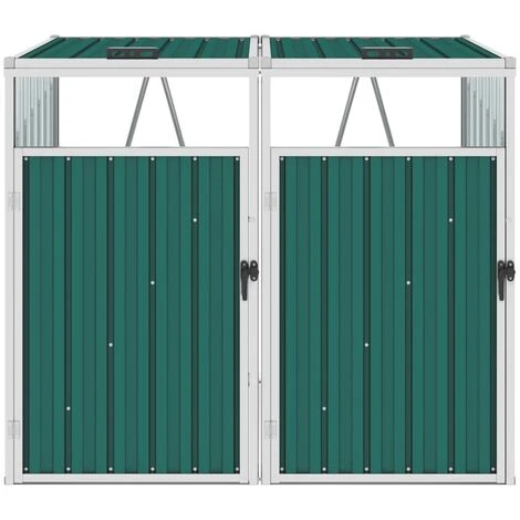 INLIFE Abri De Poubelle Double Vert 143x81x121 Cm Acier 3 INLIFE Abri De Poubelle Double Vert 143x81x121 Cm Acier