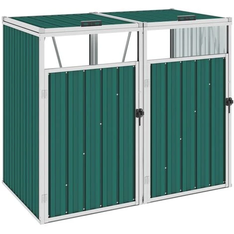 INLIFE Abri De Poubelle Double Vert 143x81x121 Cm Acier 4 INLIFE Abri De Poubelle Double Vert 143x81x121 Cm Acier – Image 2