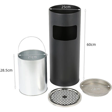 HALOYO Cendrier Extérieur Intérieur Sur Pied Poubelle En Acier 25x25x60cm Chormé 12 L 4 HALOYO Cendrier Extérieur Intérieur Sur Pied Poubelle En Acier 25x25x60cm Chormé 12 L – Image 2